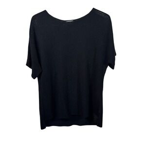 J Jill Womens Short Sleeve Knit Linen Tunic Top Black Size Small‎ Woven Academia